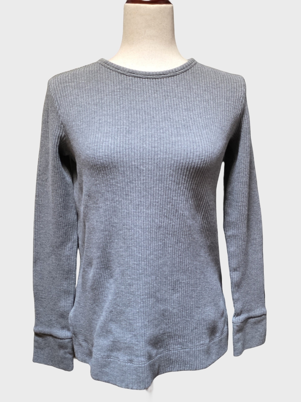 Theory Ailer St Grey Organic Cotton Waffle Knit Long Sleeve Shirt